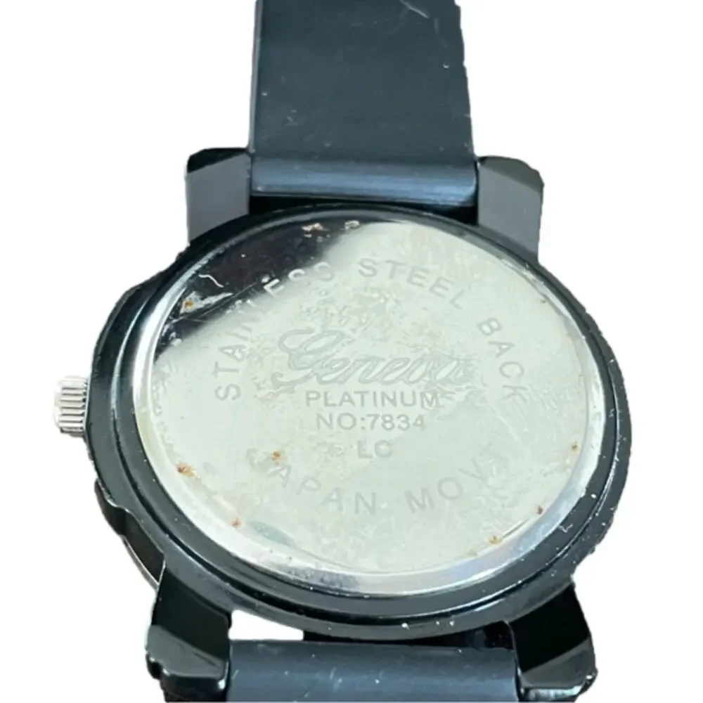 Geneva‎ Platinum Heart With Wings Black Rubber Unisex Watch Stainless Steel